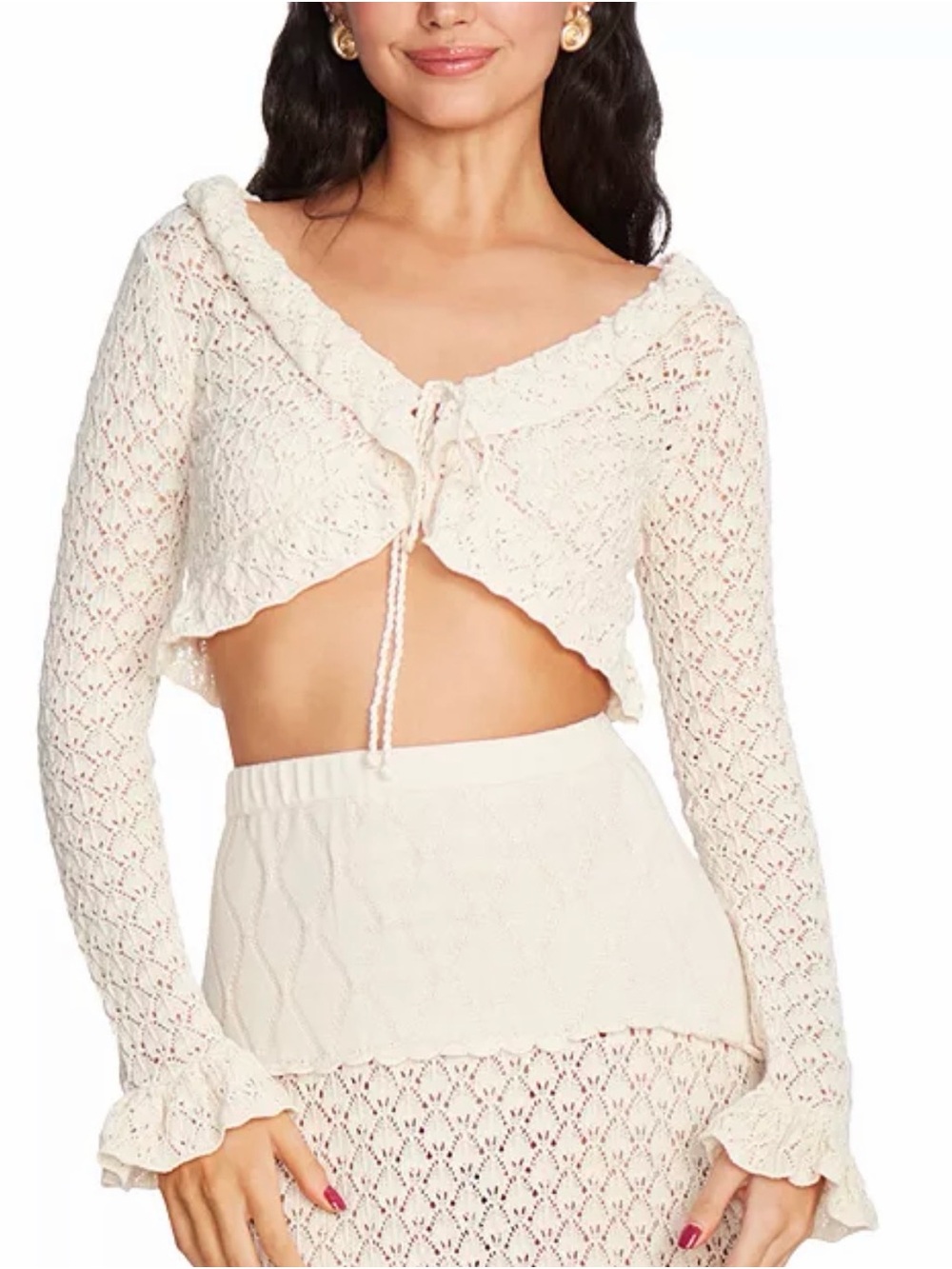 Delicate Cream Crochet Tie-Front Crop Top NEW NEVER WORN